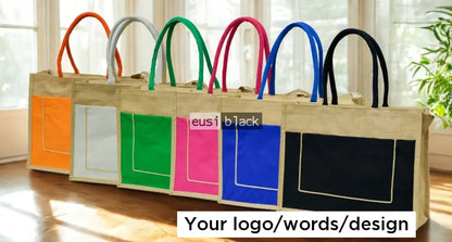 Threaded & zipped tote jute bag - Blue / A5 portrait