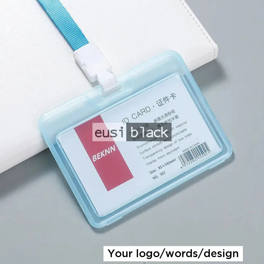 Transparent staff ID name tag pocket - Landscape / Blue