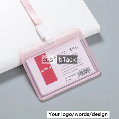 Transparent staff ID name tag pocket - Landscape / Pink