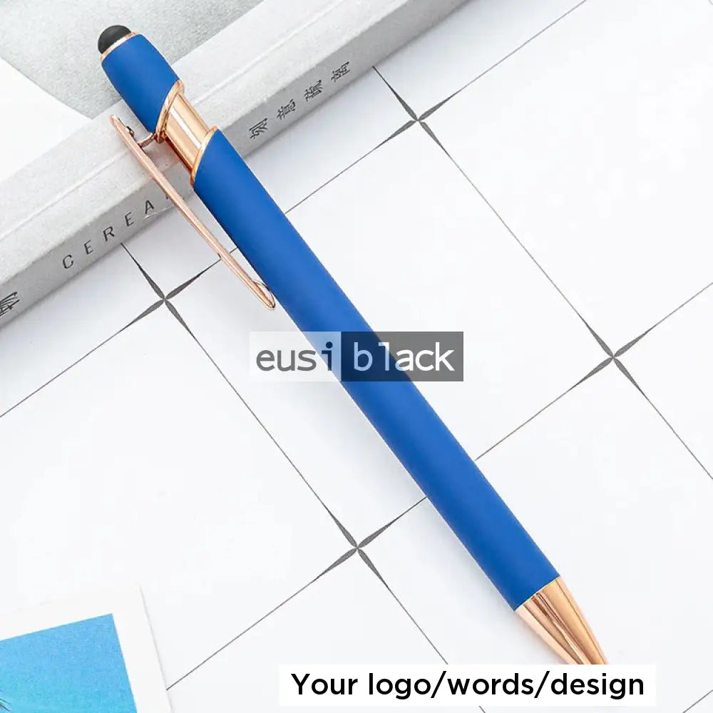 Two stripe rose gold metallic pen - Blue