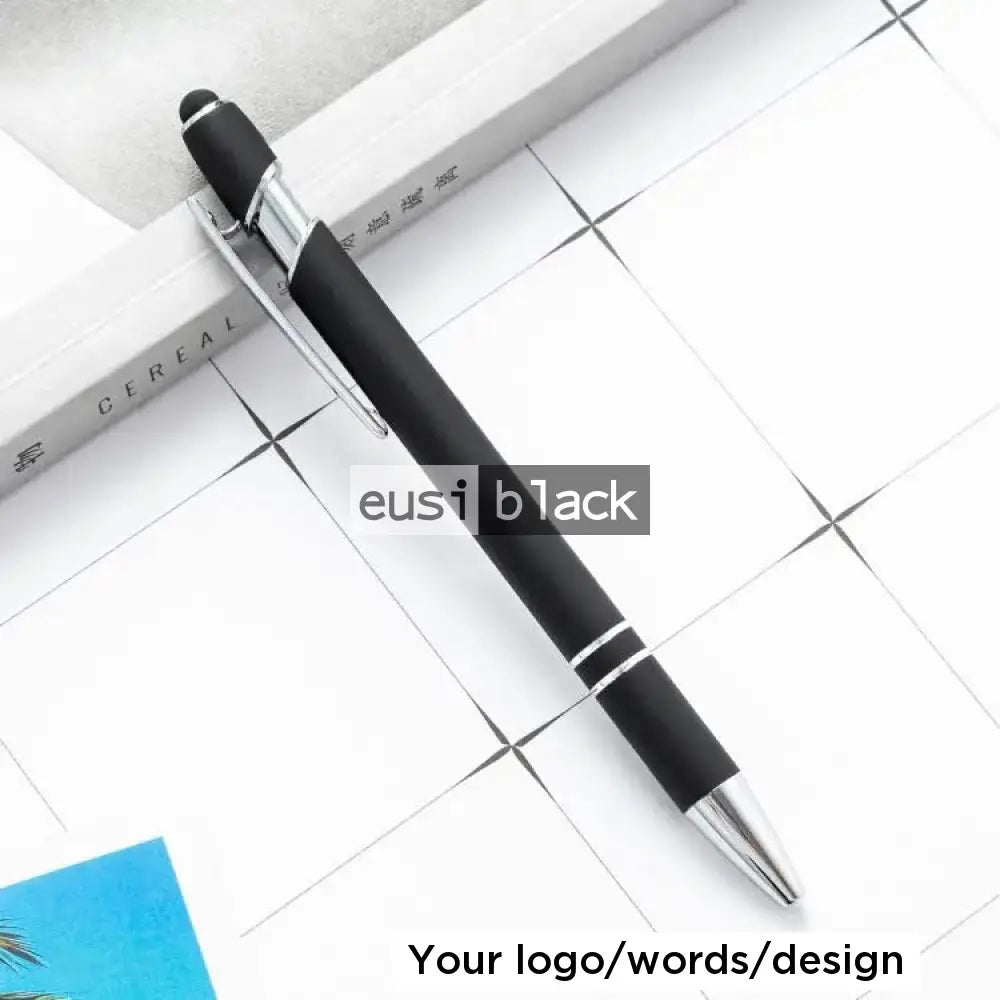Two Stripe Round Top Plastic Pen Black