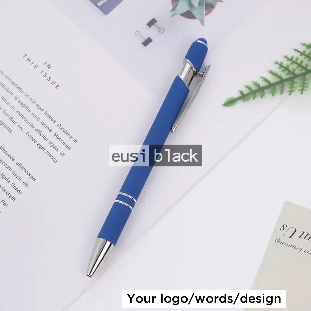 Two Stripe Round Top Plastic Pen Blue