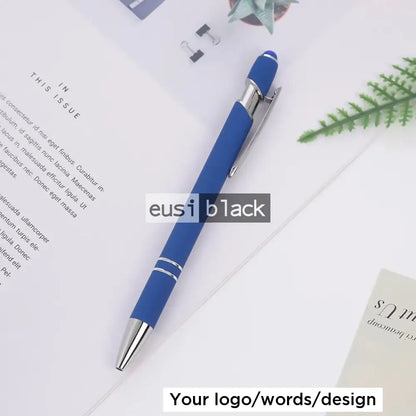 Two Stripe Round Top Plastic Pen Blue