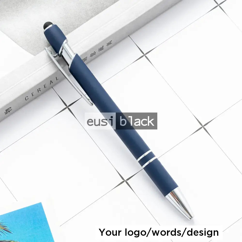 Two stripe round top plastic pen - Navy