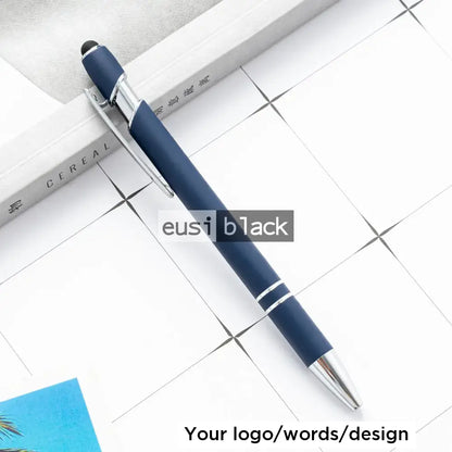 Two stripe round top plastic pen - Navy