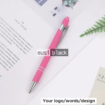 Two Stripe Round Top Plastic Pen Pink