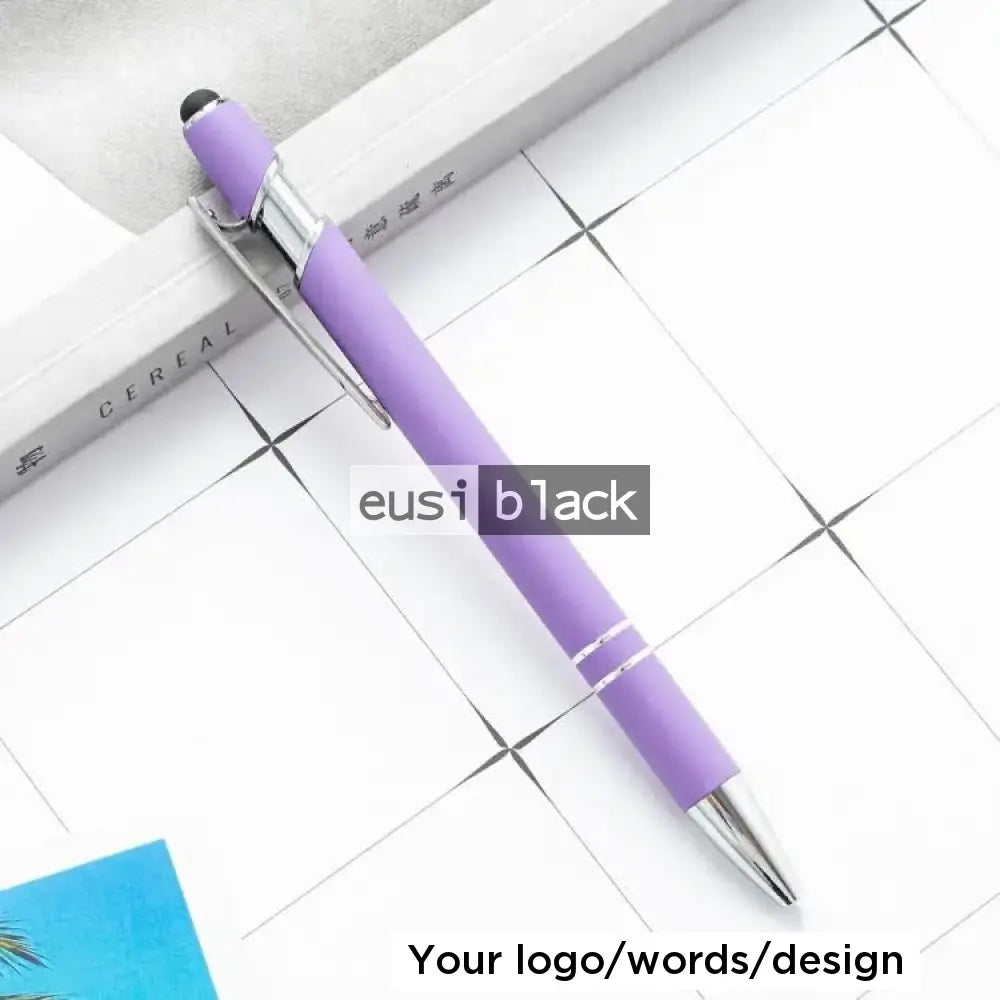 Two Stripe Round Top Plastic Pen Purple