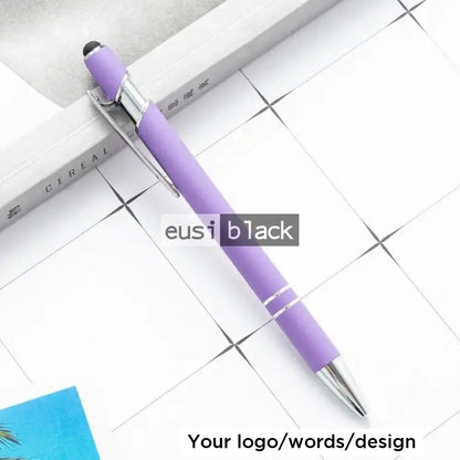 Two Stripe Round Top Plastic Pen Purple