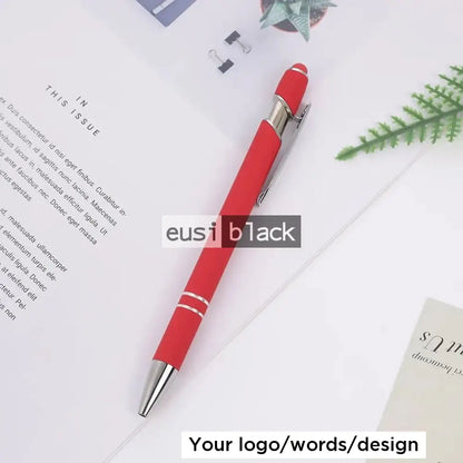 Two Stripe Round Top Plastic Pen Red