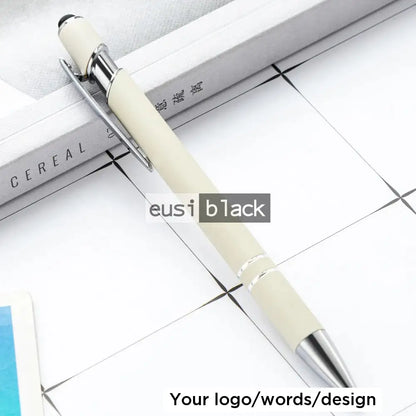 Two stripe round top plastic pen - White