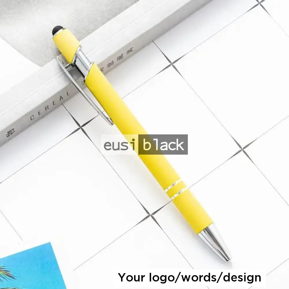 Two Stripe Round Top Plastic Pen Yellow