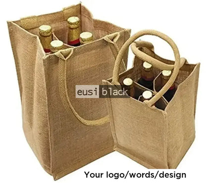 Wine carrying tote jute bag 4 bottles