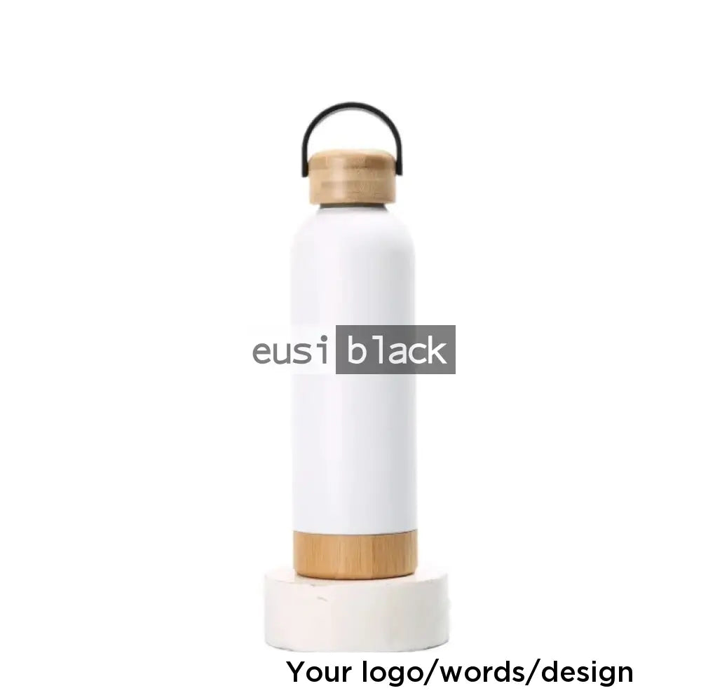 Wooden cap and base thermal bottle White