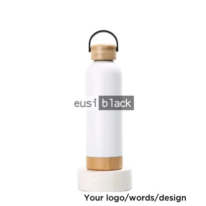 Wooden cap and base thermal bottle White