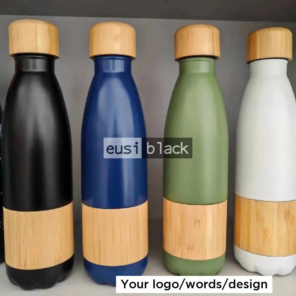 Wooden patched thermal bottle Blue
