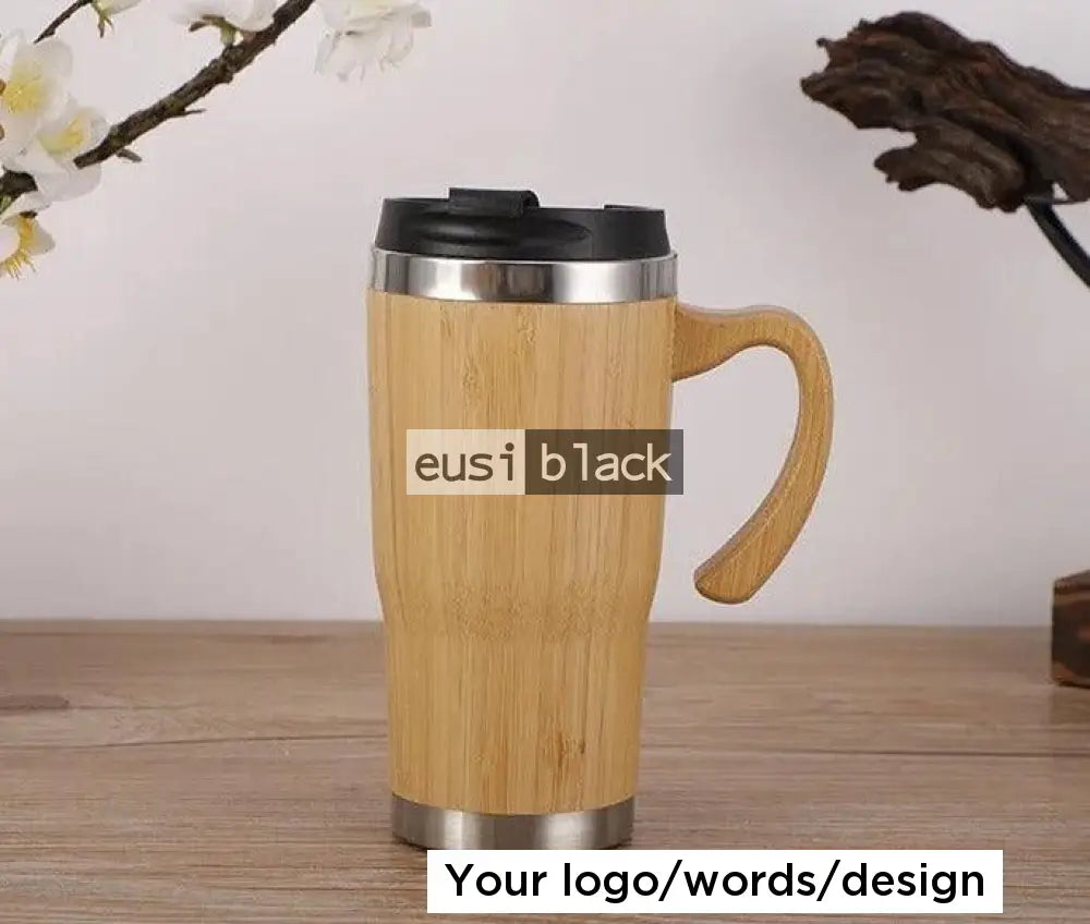 Wooden thermal travel mug 600ml with handle