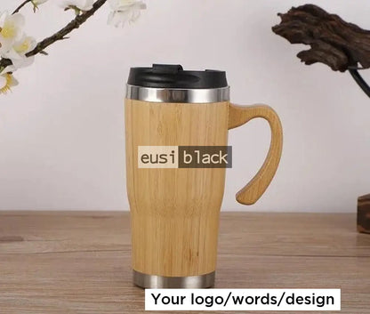 Wooden thermal travel mug 600ml with handle